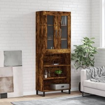 Industrial Rustic Smoked Oak Wooden Large Storage Cabinet Unit 2 Glass Doors - £165.86 GBP