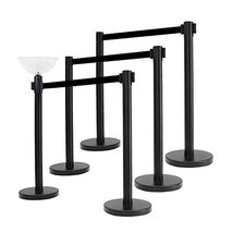 Retractable Stanchion, 6 Posts + Stanchion Bowl, 36&quot; Ht, 78&quot; Black Belt + Wall B - £248.69 GBP