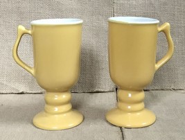 Vintage Hall Yellow Irish Coffee Mug Set Pedestal Cups Mid Cantury Modern - £10.12 GBP