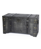 Vintiquewise 13.75 x 25.5 x 12 in. Distressed Wooden Storage Trunk Black... - $280.86