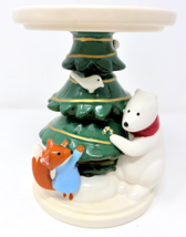Bath Body Works Ceramic Christmas Tree Pedestal 3 Wick Candle Holder Pol... - $35.26 CAD