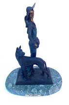 Demetre Chiparus &quot;Lady With Great Dane&quot; Bronze Sculpture On Marble Base Signed - £718.14 GBP