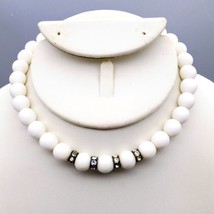Vintage Milk Glass Beaded Choker, Elegant White Minimalist Necklace - £29.60 GBP