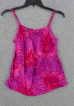 Hibiscus Collection Womens Top Sz M Fuschia Pink Leaves Spaghetti Strap Shirred - £11.79 GBP
