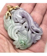 LARGE 45g CARVED JADE 14K GOLD PENDANT LAVENDER GREEN  NECKLACE 2.75” MINT - $10,188.53 MXN