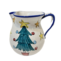 Vintage Vietri Natale Christmas Pitcher Hand Painted Made in Italy 7.25&quot; Tall - £16.38 GBP