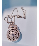 lauren g adams locket Sterling Silver cz flower locket necklace - £35.19 GBP