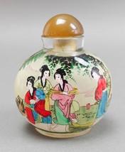 Vintage Asian Chinese Reverse Painted Crystal Geisha Figures Snuff Bottle - £55.14 GBP