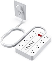 Power Strip with USB,Surge Protector Flat Plug 8 Widely 5FT, White - $36.83