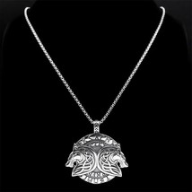 Geri Freki Viking Necklace 316L Stainless Steel Norse Wolves Wolf Pendant Chain - £19.15 GBP