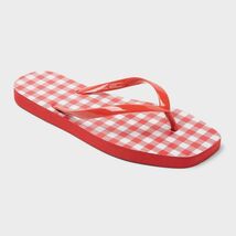 Shade &amp; Shore Women&#39;s Palmer Gingham Square Toe Flip Flops Cherry Red Si... - $10.81