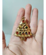 Vintage Multicolor Christmas Tree Pin Brooch Gold Tone Enamel - £12.56 GBP