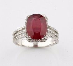 14K White Gold Halo Pave Set Three Band Diamond &amp; Ruby Ring Size 7 TCW =... - $1,372.13