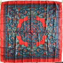 Scarf Square Paisley Red Turquoise Blue Mustard Yellow White Polyester 3... - £14.19 GBP