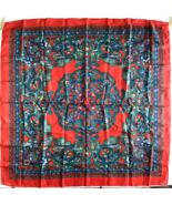 Scarf Square Paisley Red Turquoise Blue Mustard Yellow White Polyester 3... - £14.05 GBP