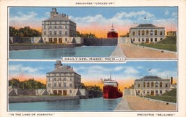 SAULT STE MARIE MICHIGAN~FREIGHTER LOCKED UP &amp; RELEASED~DOUBLE IMAGE POS... - £4.64 GBP