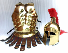 Corinthian Greek Roman Muscle Armor &amp; Helmet with leather belt Halloween... - $320.00
