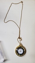 RARE Antique Ladies Mason Necklace Watch Black Gold Ornate swiss w/ chain 12k gp - £77.52 GBP