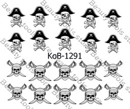 Nail Art Water Transfer Stickers Decal skull Pirates Tampa KoB-1291 - £2.38 GBP