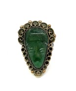 Vintage Signed Mexico Sterling Silver Carved Jade Aztec Warrior Face Rin... - $88.25 CAD