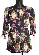 As U Wish Women&#39;s Out of Shoulder Shirtwaist Romper Jumpsuit Black Floral Print  - £14.92 GBP