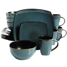 Gibson Soho Lounge 16-Piece Soft Square Dinnerware Set in Teal Green - £73.05 GBP