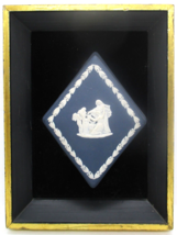 Vintage Wedgwood Jasperware Rectangular Framed White on Dark Blue Diamond  - £15.79 GBP