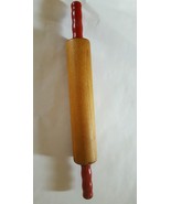 Vintage Solid Wood Rolling Pin Red Handles 16 inches long 9 1/2 inche su... - $15.45 CAD