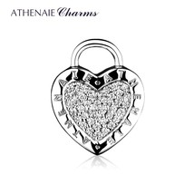 925 Sterling Silver Charms Pave Clear CZ Lock Your Promise Clip Stopper Beads Fi - £37.59 GBP