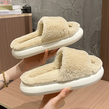 Winter Women&#39;s Slippers Thick-bottomed Furry Slippers for Home Soft Platform Sho - £20.25 GBP