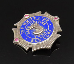 925 Silver - Vintage Antique Ruby &amp; Enamel Bus Corp Badge Brooch Pin - BP9709 - £41.94 GBP