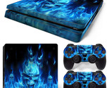 For PS4 Slim Skin Console &amp; 2 Controllers Blue Flame Skull Decal Vinyl Wrap - $14.97