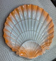 Vintage Lusterware Pottery Orange White Clam Sea Shell Serving Tray 13&quot; - £30.29 GBP