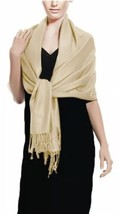 Champagne Beige Nude Pashmina Fringe Scarf Wrap Made In India 75” X 23” NEW - £11.65 GBP