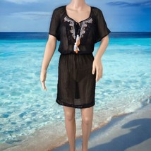 Knox Rose Sheer Dress XL Black Embroidered Beach Cover Up Boho Hippie Peasant - £19.73 GBP