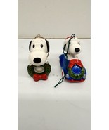 Vintage Peanuts Ceramic Snoopy In Car And  Wreath Christmas Ornaments Lo... - $59.35