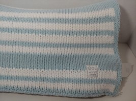 Cocalo Baby Blanket Blue White Striped Reversible Chenille Knit made with love - £32.77 GBP