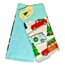 Nicole Miller 2 Kitchen Towels Beach Van Woody Wagon Red Truck Winter Holiday - £14.02 GBP