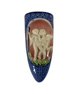 Antique Vtg Blue Ceramic Cherub Angel Wall Pocket Vase 6.5 inch Made in ... - $85.06