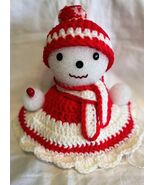 Holiday Vintage Handcrafted Snow Girl Red &amp; Crocheted Outfit 7.5&quot; Tall USA - $11.87
