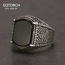 Arabic Elif Vav Black Onyx Mens Rings Silver S925 Antique Turkish Rings for Men  - £35.40 GBP