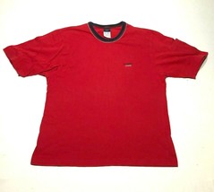Vintage Tommy Hilfiger Jeans Tee T Shirt Mens L Red Crew Neck Chest Logo Cotton - £11.19 GBP