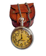 Nautical Vintage American Elgin Look Antique 2&quot; Brass Pocket Watch Leath... - £30.09 GBP