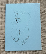 Vintage Cat Drawing Note Card Stock Hand Drawn Kitsch Whimsical Junk Jou... - £7.65 GBP