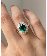 Oval Cut Green Emerald Engagement Ring 925 Silver Solitaire Floral Weddi... - $314.66 CAD