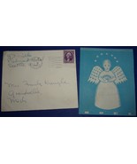 Vintage Christmas Card &amp; Envelope Postmarked 1937  - $93.33 MXN