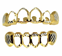 Open Face Two Tone Plated Dia Cut Custom Fit Teeth Top Bottom Grillz + M... - £11.01 GBP