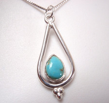 Blue Turquoise Teardrop 925 Sterling Silver Necklace - £10.78 GBP