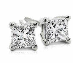 0.70CT Princess Cut Genuine G/I2 Diamonds 14K Solid White Gold Stud Earrings - £593.75 GBP