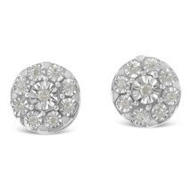 .925 Sterling Silver 1/5 Cttw Diamond Miracle-Set Floral Cluster Push Back St... - $98.36